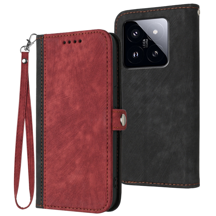 

For Xiaomi 14 Pro Side Buckle Double Fold Hand Strap Leather Phone Case(Red)