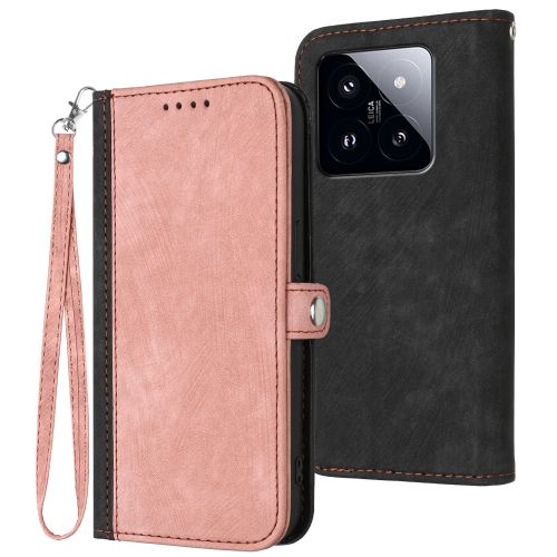 

For Xiaomi 14 Pro Side Buckle Double Fold Hand Strap Leather Phone Case(Pink)