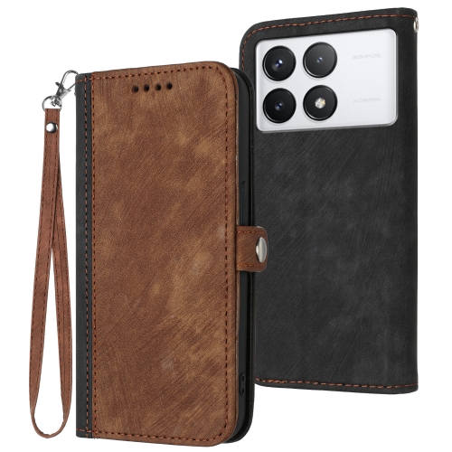 

For Xiaomi Redmi K70 Side Buckle Double Fold Hand Strap Leather Phone Case(Brown)