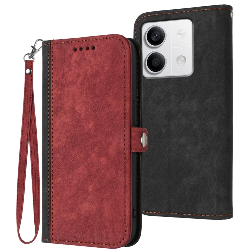 

For Xiaomi Redmi Note 13 4G Side Buckle Double Fold Hand Strap Leather Phone Case(Red)