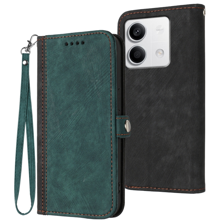 

For Xiaomi Redmi Note 13 4G Side Buckle Double Fold Hand Strap Leather Phone Case(Dark Green)