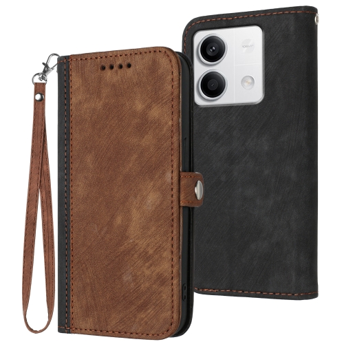 

For Xiaomi Redmi Note 13 4G Side Buckle Double Fold Hand Strap Leather Phone Case(Brown)