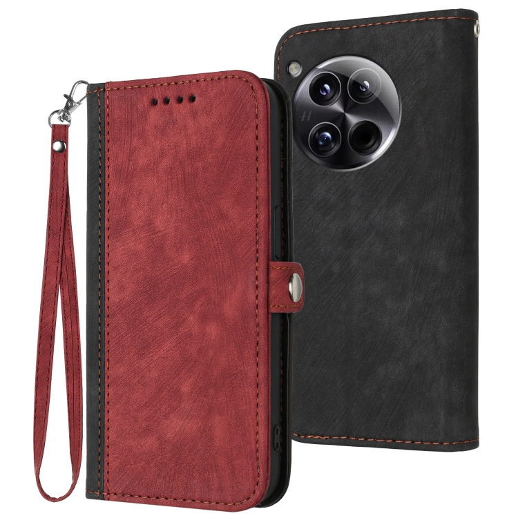 

For OnePlus 12 Side Buckle Double Fold Hand Strap Leather Phone Case(Red)