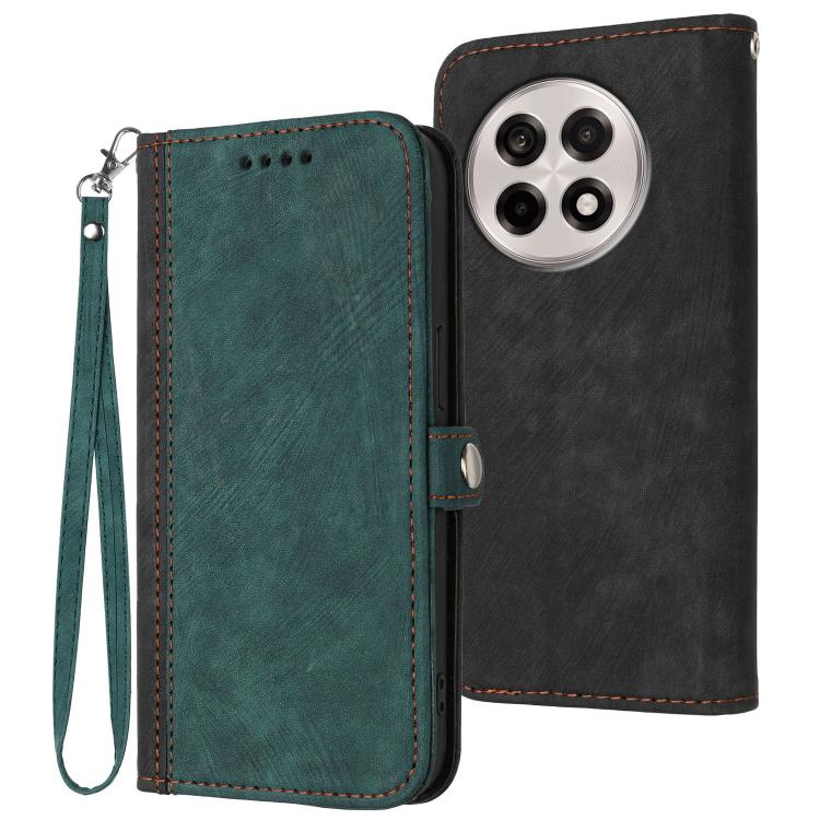 

For OnePlus Ace 5 / 13R Global Side Buckle Double Fold Hand Strap Leather Phone Case(Dark Green)