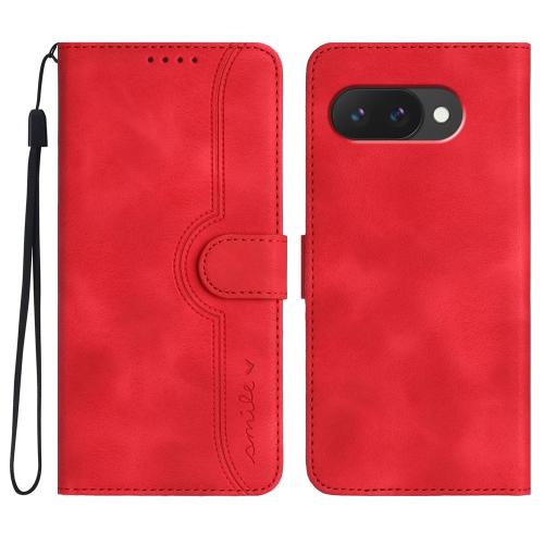 

For Google Pixel 9a Heart Pattern Skin Feel Leather Phone Case(Red)