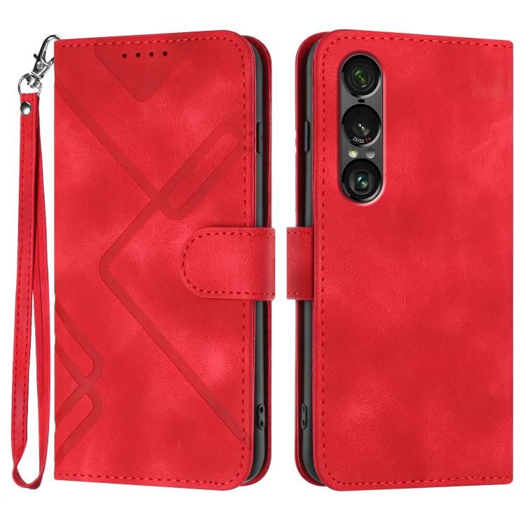 

For Sony Xperia 1 VII Line Pattern Skin Feel Leather Phone Case(Red)