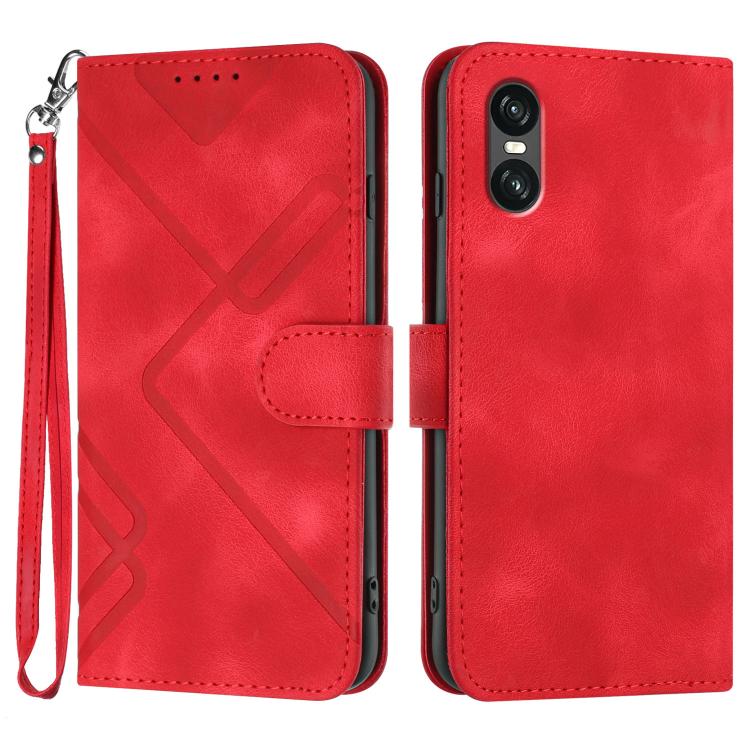 

For Sony Xperia 10 VII Line Pattern Skin Feel Leather Phone Case(Red)