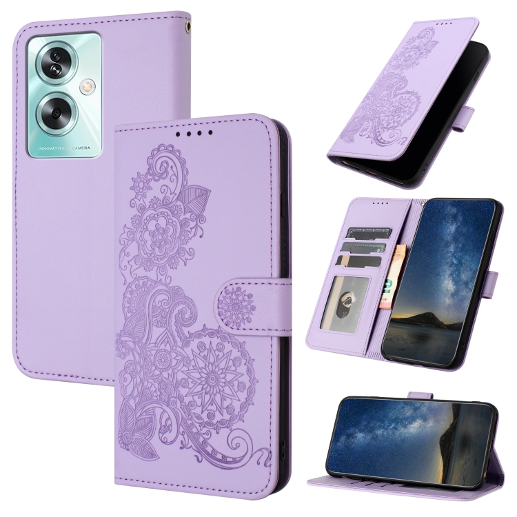 

For OPPO A79 Datura Flower Embossed Flip Leather Phone Case(Purple)