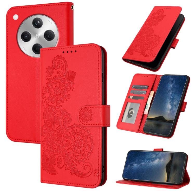 

For OPPO Find X8 Datura Flower Embossed Flip Leather Phone Case(Red)