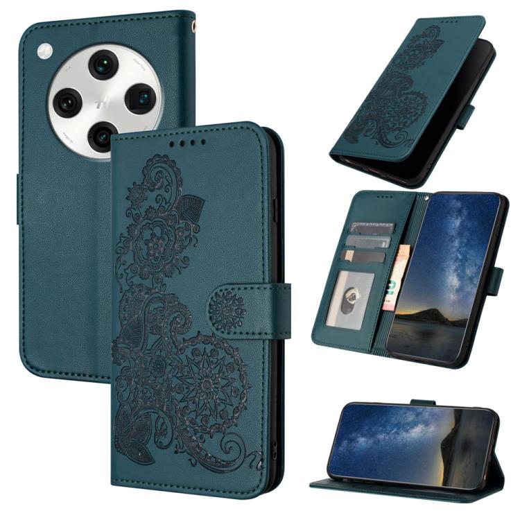 

For OPPO Find X8 Pro Datura Flower Embossed Flip Leather Phone Case(Dark Green)