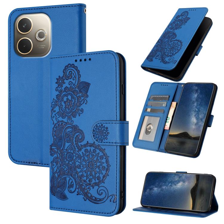 

For OPPO A5 Pro 5G Datura Flower Embossed Flip Leather Phone Case(Blue)
