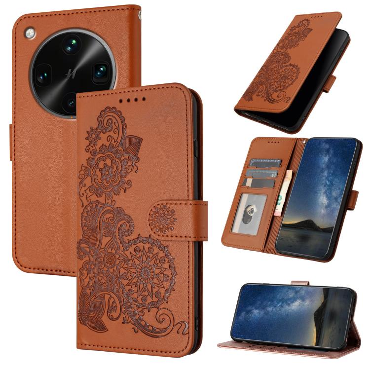 

For OPPO Find X8 Ultra Datura Flower Embossed Flip Leather Phone Case(Brown)