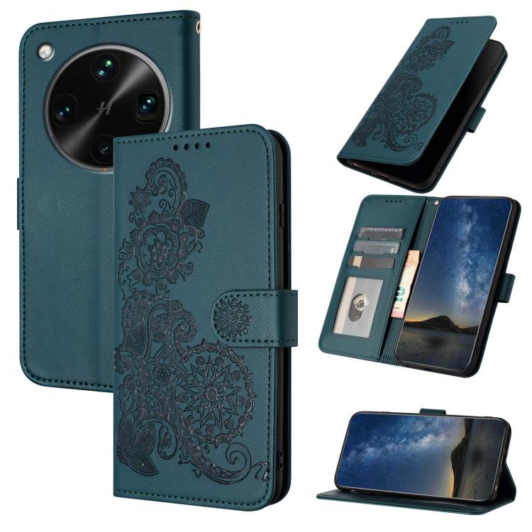 

For OPPO Find X8 Ultra Datura Flower Embossed Flip Leather Phone Case(Dark Green)
