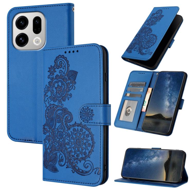 

For OPPO Find X9 Datura Flower Embossed Flip Leather Phone Case(Blue)