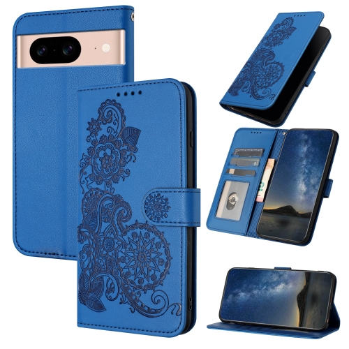 

For Google Pixel 8a Datura Flower Embossed Flip Leather Phone Case(Blue)