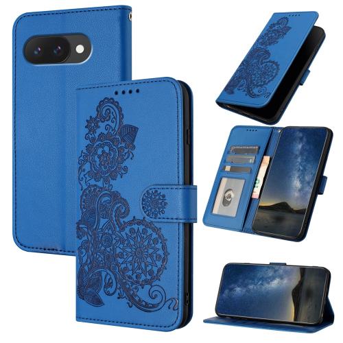 

For Google Pixel 9a Datura Flower Embossed Flip Leather Phone Case(Blue)