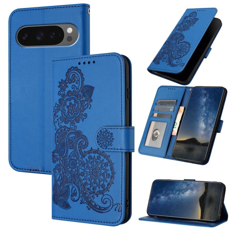 

For Google Pixel 10 Pro XL Datura Flower Embossed Flip Leather Phone Case(Blue)