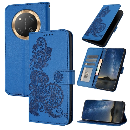 

For Honor X9c Global Datura Flower Embossed Flip Leather Phone Case(Blue)