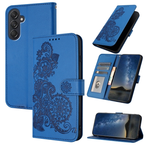 For Samsung Galaxy M55 5G Datura Flower Embossed Flip Leather Phone Case(Blue)