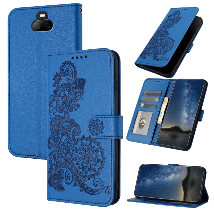 

For Sony Xperia 20 Datura Flower Embossed Flip Leather Phone Case(Blue)