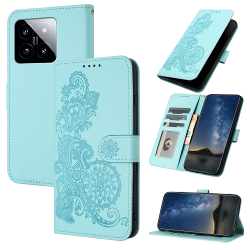 

For Xiaomi 14 Datura Flower Embossed Flip Leather Phone Case(Light blue)
