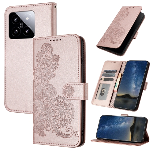 

For Xiaomi 14 Datura Flower Embossed Flip Leather Phone Case(Rose Gold)
