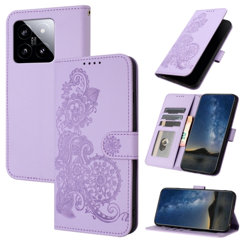 

For Xiaomi 14 Datura Flower Embossed Flip Leather Phone Case(Purple)