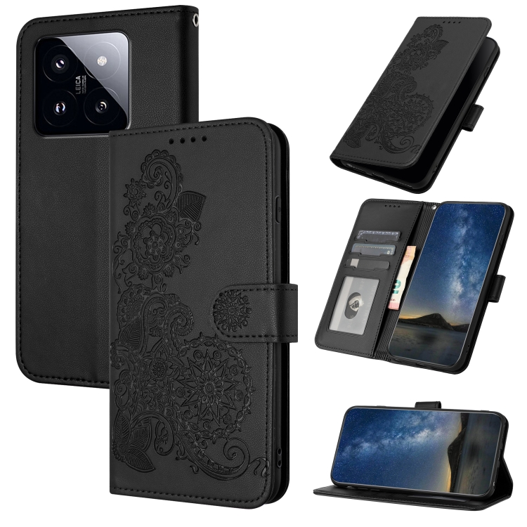 

For Xiaomi 14 Pro Datura Flower Embossed Flip Leather Phone Case(Black)