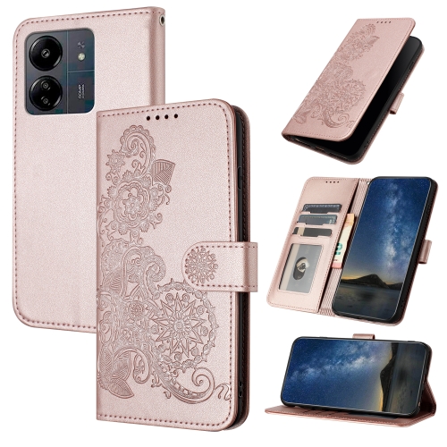 

For Xiaomi Redmi 13C Datura Flower Embossed Flip Leather Phone Case(Rose Gold)