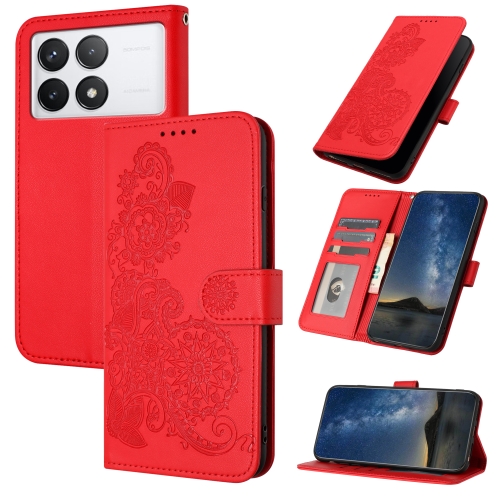 

For Xiaomi Redmi K70 Datura Flower Embossed Flip Leather Phone Case(Red)
