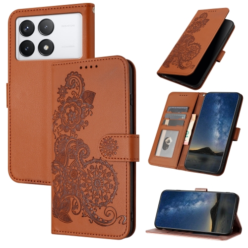 

For Xiaomi Redmi K70 Datura Flower Embossed Flip Leather Phone Case(Brown)