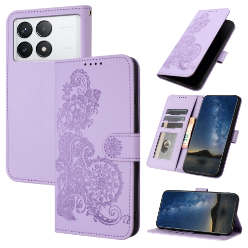 

For Xiaomi Redmi K70 Datura Flower Embossed Flip Leather Phone Case(Purple)