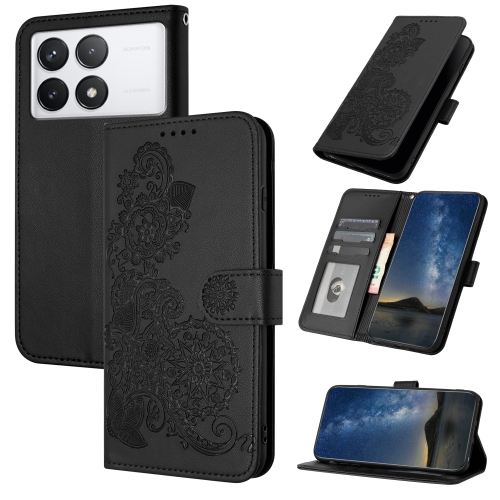 For Xiaomi Redmi K70 Datura Flower Embossed Flip Leather Phone Case(Black) pu leather desktop stand mirror small flower folding vanity mirror easy to carry delicate fold makeup mirror dormitory
