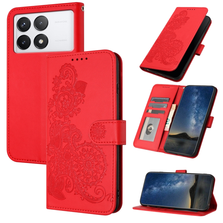 

For Xiaomi Redmi K70E Datura Flower Embossed Flip Leather Phone Case(Red)