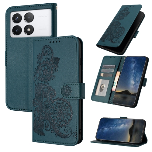 

For Xiaomi Redmi K70E Datura Flower Embossed Flip Leather Phone Case(Dark Green)