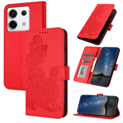 

For Xiaomi Redmi Note 13 Pro 4G Datura Flower Embossed Flip Leather Phone Case(Red)