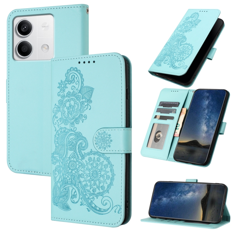 

For Xiaomi Redmi Note 13 4G Datura Flower Embossed Flip Leather Phone Case(Light blue)