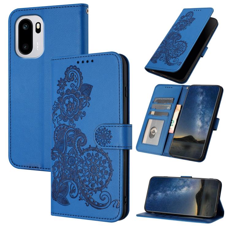 

For OnePlus Ace 6 Datura Flower Embossed Flip Leather Phone Case(Blue)
