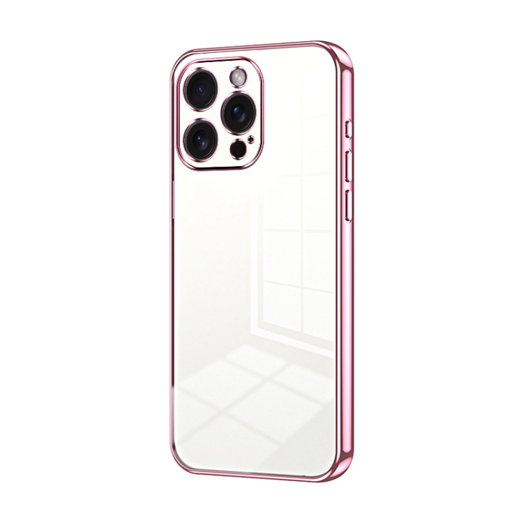 

For iPhone 15 Pro Max Transparent Plating Fine Hole Phone Case(Pink)