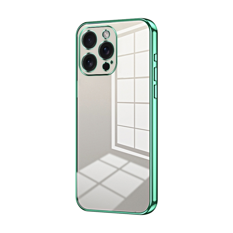 

For iPhone 15 Pro Max Transparent Plating Fine Hole Phone Case(Green)