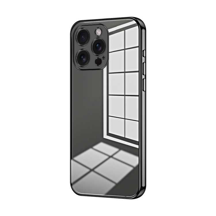 

For iPhone 15 Pro Max Transparent Plating Fine Hole Phone Case(Black)