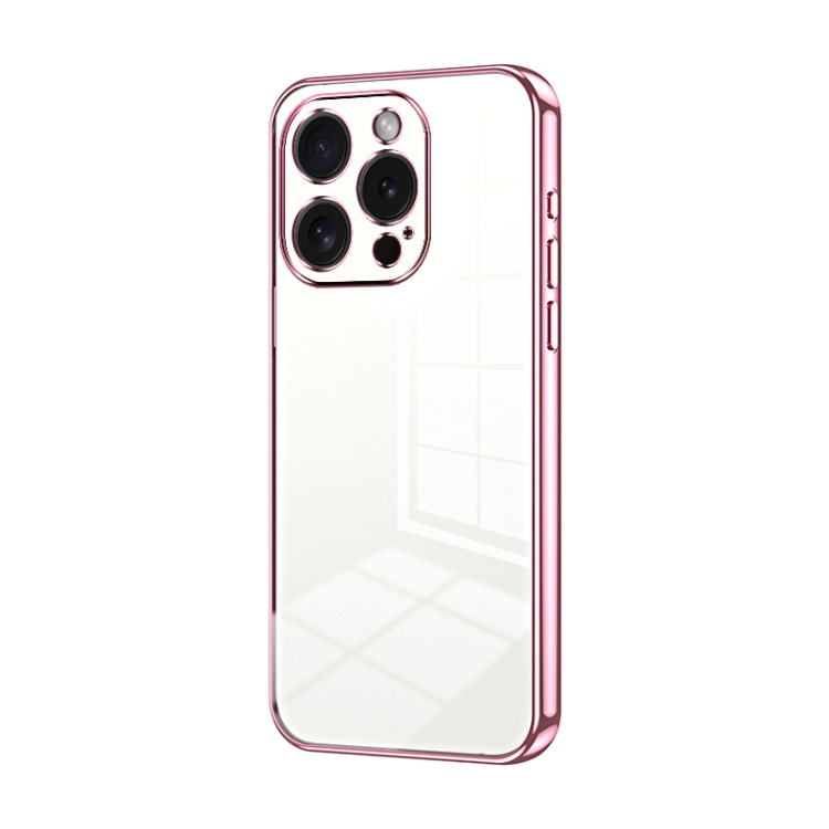 

For iPhone 15 Pro Transparent Plating Fine Hole Phone Case(Pink)