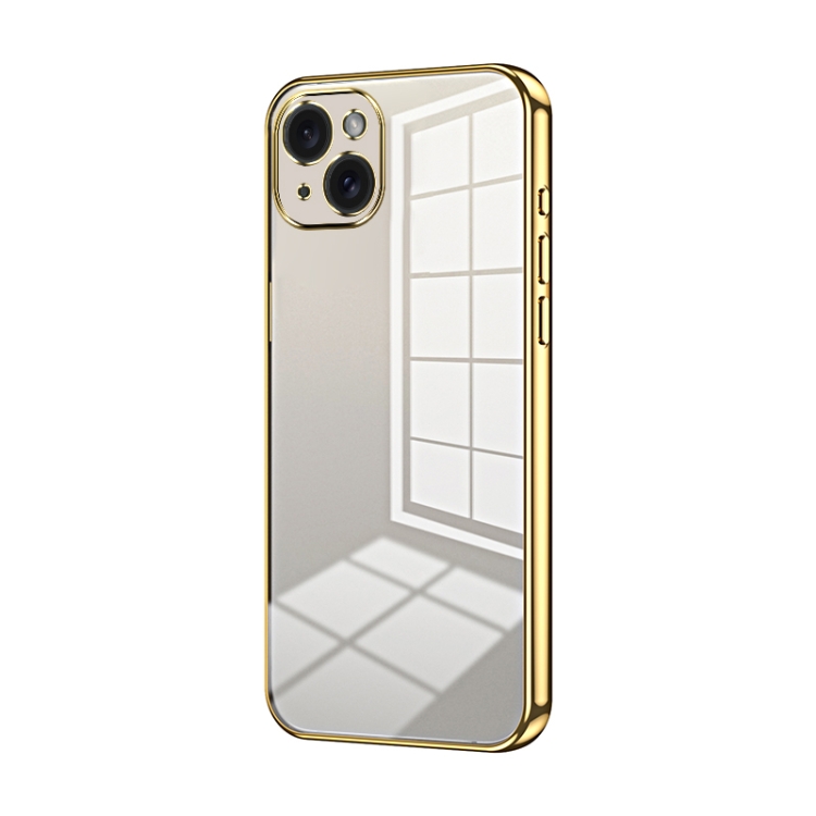 

For iPhone 15 Plus Transparent Plating Fine Hole Phone Case(Gold)