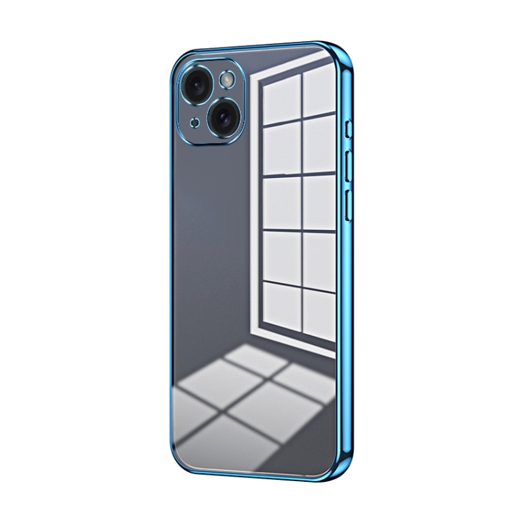 

For iPhone 15 Plus Transparent Plating Fine Hole Phone Case(Blue)