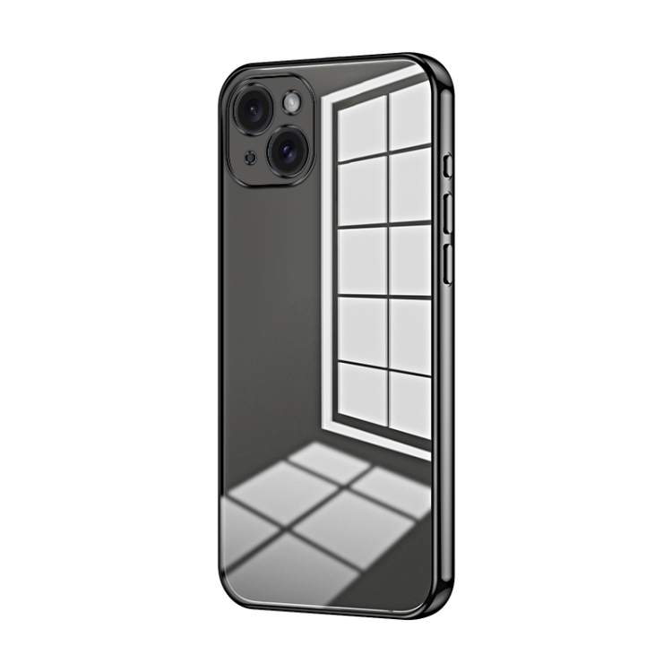 

For iPhone 15 Plus Transparent Plating Fine Hole Phone Case(Black)