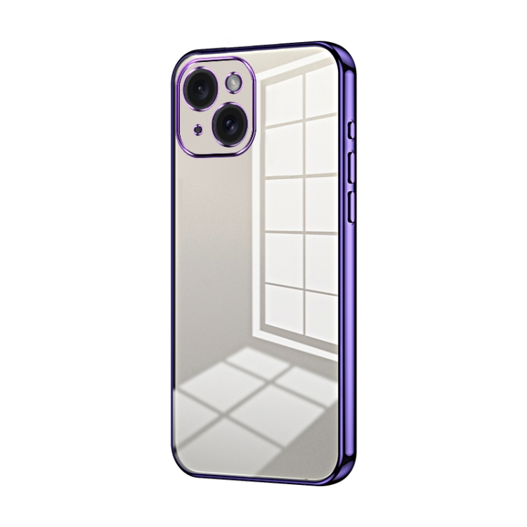 

For iPhone 15 Transparent Plating Fine Hole Phone Case(Purple)