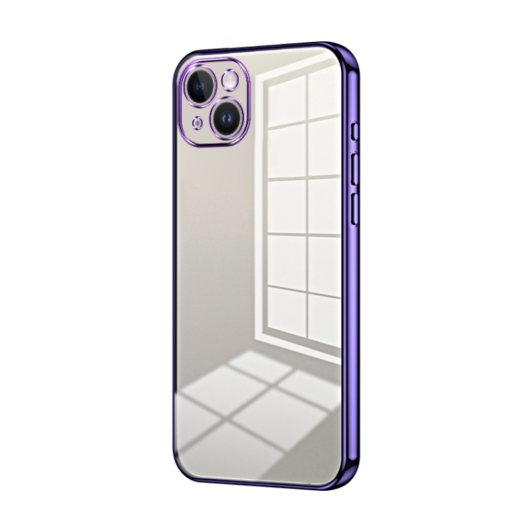 

For iPhone 14 Plus Transparent Plating Fine Hole Phone Case(Purple)