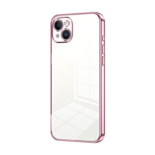 

For iPhone 14 Plus Transparent Plating Fine Hole Phone Case(Pink)