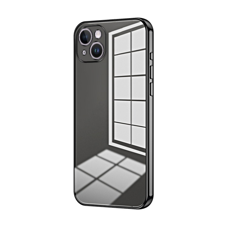 

For iPhone 14 Plus Transparent Plating Fine Hole Phone Case(Black)