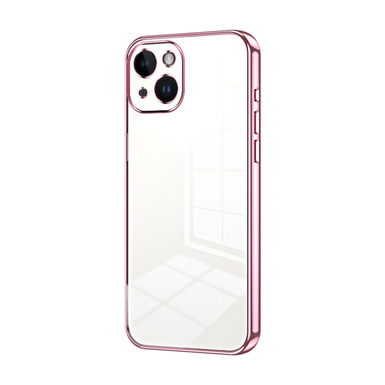 

For iPhone 14 Transparent Plating Fine Hole Phone Case(Pink)